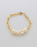 Pulseira Elos com Pérolas Folheado - Dourado