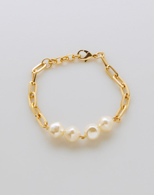 Pulseira Elos com Pérolas Folheado - Dourado
