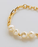 Pulseira Elos com Pérolas Folheado - Dourado