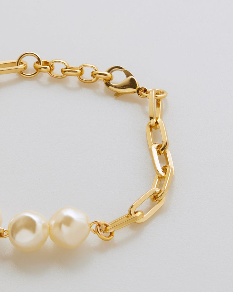 Pulseira Elos com Pérolas Folheado - Dourado