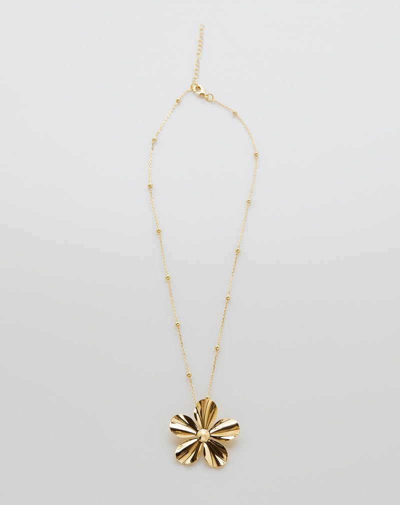Colar com Pingente de Flor Folheado - Dourado