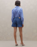 Shorts com Recortes Jeans - Azul Médio