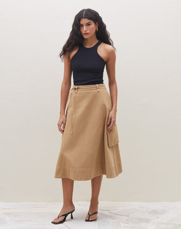 Saia Midi Utilitária de Sarja - Caramelo