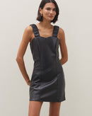 Vestido Curto Alça Franzida de Pu - Preto