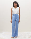 Calça Reta Cintura Média Alfaiataria - Azul Médio