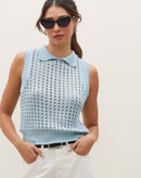 Blusa Gola Polo de Tricot - Azul Médio
