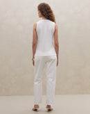 Regata Decote V de Malha Canelada - Off-white