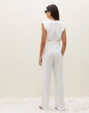 Macacão com Faixa na Cintura Alfaiataria - Off-white