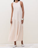 Vestido Mídi com Recorte Assimétrico de Malha Canelada - Bege