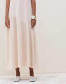 Vestido Mídi com Recorte Assimétrico de Malha Canelada - Bege