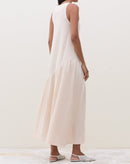 Vestido Mídi com Recorte Assimétrico de Malha Canelada - Bege