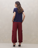 Camiseta Decote V de Malha - Azul Marinho